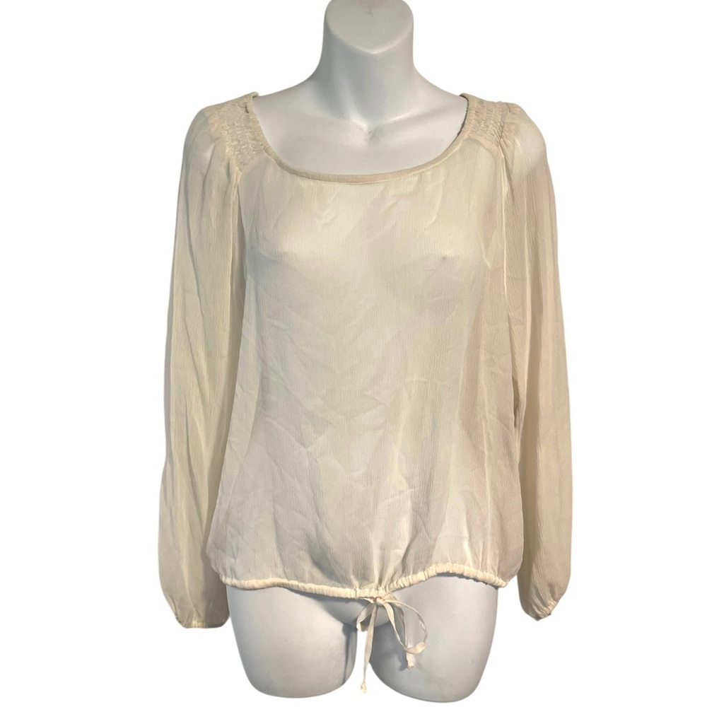 Valerie Separates 100% Silk Top Sheer Ivory Cinch Tie Waist NWT Coquette Romance